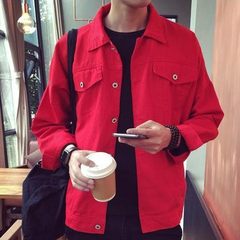 Tide sale shop 2017 autumn coat Han trend youth handsome leisure men's coat thin denim jacket M gules