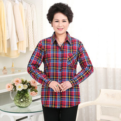 Cotton shirts for middle aged and elderly women are fitted with cotton plaid long sleeve shirts L (100-120 Jin) Three hundred and twenty-two
