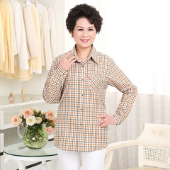 Cotton shirts for middle aged and elderly women are fitted with cotton plaid long sleeve shirts L (100-120 Jin) 013