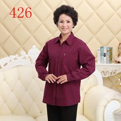 Cotton shirts for middle aged and elderly women are fitted with cotton plaid long sleeve shirts L (100-120 Jin) Four hundred and twenty-six