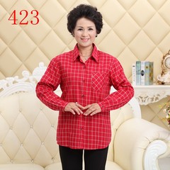 Cotton shirts for middle aged and elderly women are fitted with cotton plaid long sleeve shirts L (100-120 Jin) Four hundred and twenty-three