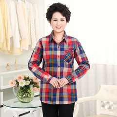 Cotton shirts for middle aged and elderly women are fitted with cotton plaid long sleeve shirts L (100-120 Jin) Three hundred and thirty-three