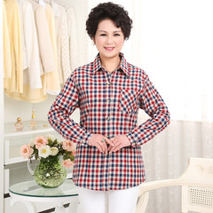 Cotton shirts for middle aged and elderly women are fitted with cotton plaid long sleeve shirts L (100-120 Jin) Three hundred and thirty-five