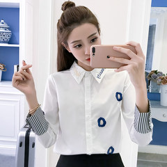 Female shirt sleeve to add cashmere thickened thin all-match Han van winter coat embroidered warm white shirt backing students S White spring and Autumn