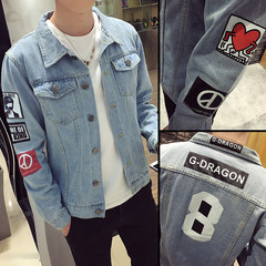 New Winter Jacket Boys Denim Jacket loose all-match BF retro trend of Korean male student handsome coat S Light blue
