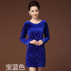[long] every day special offer older women mother, velvet dress code spring in jacquard 3XL Embossed blue