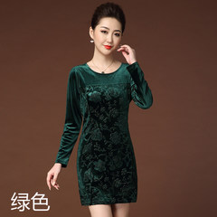 [long] every day special offer older women mother, velvet dress code spring in jacquard 3XL Embossed green