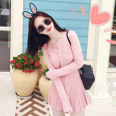 In the autumn of 2017 new women's Korean thin black skirt small fragrant pink dress and long sleeved knit S Pink