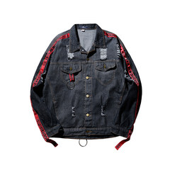 @ Hong Kong fashion boy, 17 fashion street trend coat, hip hop personality denim jacket, youth loose jacket coat M black
