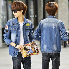 Spring and autumn hole Denim Jacket Mens Korean men jacket leisure clothes slim youth fashion gown 3XL medal