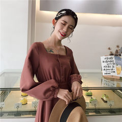 Simple all-match solid thin dress dress Autumn New Vintage relaxed casual long sleeved fashionista F Picture color