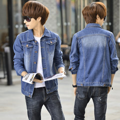Spring and autumn hole Denim Jacket Mens Korean men jacket leisure clothes slim youth fashion gown 3XL Simple blue