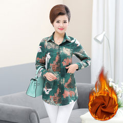 In older women's spring cotton or linen shirt in the long loose size middle-aged mom added thick long sleeved shirt fabric XL (90-105 Jin) Green (cashmere)