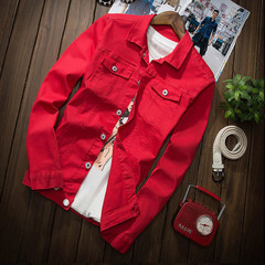 Autumn youth loaded with a deft social spiritual guy Reds cowboy slim long sleeved jacket jacket men S Red coat with cashmere thickening