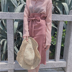Han Feng Chic pure simple long sleeved shirt slim slim dress skirt strap all-match buds F Pink skirt