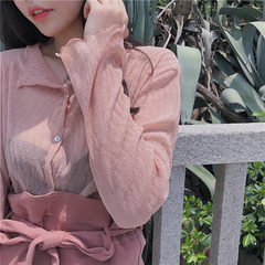 Han Feng Chic pure simple long sleeved shirt slim slim dress skirt strap all-match buds F Pink shirt