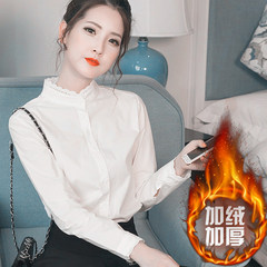 With velvet lace collar shirt female long sleeved white shirt. Autumn and winter 2017 thin cotton shirt S Pile up