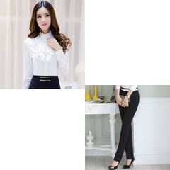2017 new white shirt collar size plus cashmere shirts slim long sleeved shirt and thickened female occupation. 3XL White shirt (no cashmere) + trousers