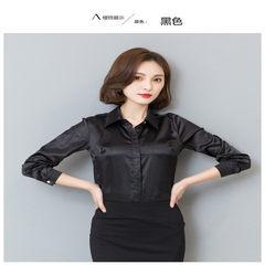 Autumn is the 2017 autumn brother brand new 100% silk shirts with long sleeved silk coat female occupation 3XL black