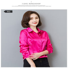 Autumn is the 2017 autumn brother brand new 100% silk shirts with long sleeved silk coat female occupation 3XL Rose red
