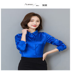 Autumn is the 2017 autumn brother brand new 100% silk shirts with long sleeved silk coat female occupation 3XL Blue