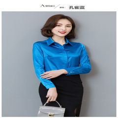 Autumn is the 2017 autumn brother brand new 100% silk shirts with long sleeved silk coat female occupation 3XL Blue Peacock