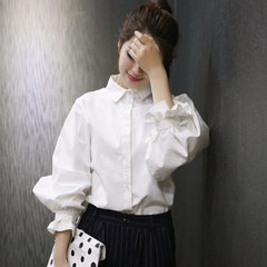 The white Lantern Sleeve Shirt female autumn Korean lovings horn sleeve loose all-match long sleeved coat primer S white
