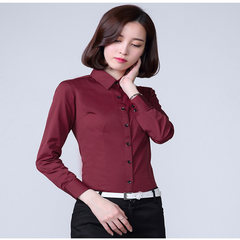 Long sleeved blouse with long sleeves, warm winter, slim and slim cotton shirt, professional dress and white shirt frock S The wine is red and lint free