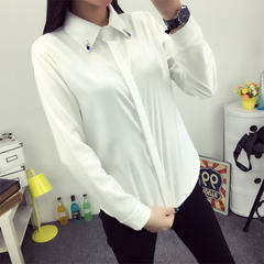 With cashmere thickened white shirt in autumn and winter and winter warm female occupation suit with cotton long sleeved shirt backing tide L is on sale today Blue drill cat thin money