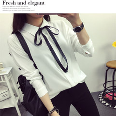 With cashmere thickened white shirt in autumn and winter and winter warm female occupation suit with cotton long sleeved shirt backing tide L is on sale today Bow tie