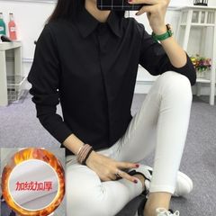 With cashmere thickened white shirt in autumn and winter and winter warm female occupation suit with cotton long sleeved shirt backing tide L is on sale today Black shirt with velvet