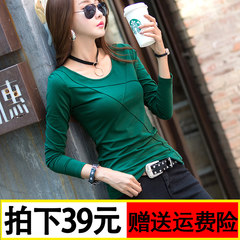 Hitz pure Korean long sleeved T-shirt shirt cotton blouse T-shirt long sleeve T-shirt slim women L [98-108 Jin] Blackish green
