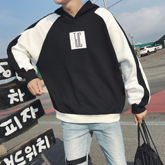 Autumn and winter sweater printing letters men plus velvet Hooded Jumper ulzzang long sleeve dress trend of Korean M black