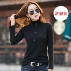 Autumn and winter with thick velvet warm large size women slim T-shirt leisure all-match semi turtleneck cotton knitted shirt 3XL Black regular