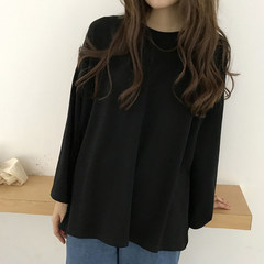 2017 Autumn New South Korean ulzzang BF wind micro loose Harajuku trumpet sleeve T-shirt long sleeve T-shirt of female students F (high-quality cotton version) black