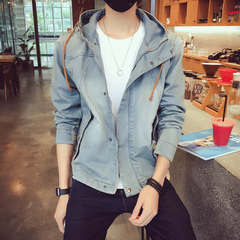 In the spring and Autumn period, the Japanese style hooded denim jacket was made for men 3XL Wathet