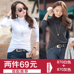 Autumn Korean lady cotton Turtleneck Shirt to wear long sleeved T-shirt blouse Qiuyi pure small shirt 3XL 870 white +870 grey