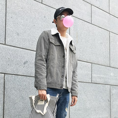 Cotton padded jacket, winter heat, thick wool jacket, retro couple, lamb hair, jeans coat, male tide S Black and white stripes