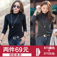 Autumn Korean lady cotton Turtleneck Shirt to wear long sleeved T-shirt blouse Qiuyi pure small shirt 3XL 870 black +870 grey
