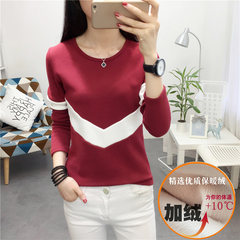 Autumn and winter with thick warm cashmere t-shirt female long sleeved autumn clothes coat 2017 new Korean all-match slim shirt M 2506 red wine plus cashmere