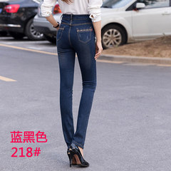 In the autumn of 2017 new middle-aged mother high waist jeans female small straight pants size fat mm elastic thin tide 36 yards (2 feet 9) blue black