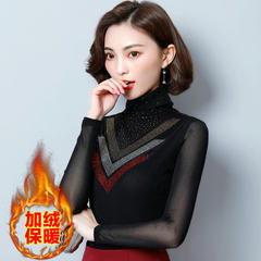 The new autumn cashmere Turtleneck Shirt with thick gauze long sleeve shirt lady little black blouse in winter 3XL A V - [model] with cashmere