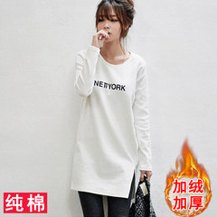 2017 new Autumn Edition of Pearl collar, long and medium length pure cotton white bottoming shirt, long sleeve T-shirt, women's blouse tide M recommends 88-106 Jin (cotton + velvet) 170 white