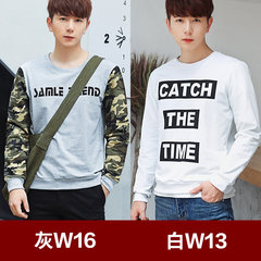 2 pieces of ulzzang male students fall loose sweater T-shirt handsome camouflage turtleneck jacket Korean tide M W16 gray +W13 white