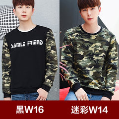 2 pieces of ulzzang male students fall loose sweater T-shirt handsome camouflage turtleneck jacket Korean tide M W16 black +W14 camouflage