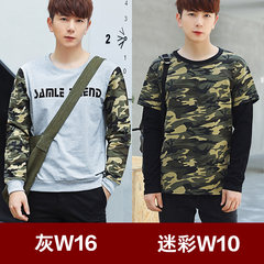 2 pieces of ulzzang male students fall loose sweater T-shirt handsome camouflage turtleneck jacket Korean tide M W16 gray +W10 camouflage