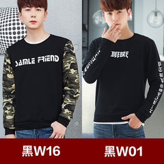 2 pieces of ulzzang male students fall loose sweater T-shirt handsome camouflage turtleneck jacket Korean tide M W16 black +W01 black