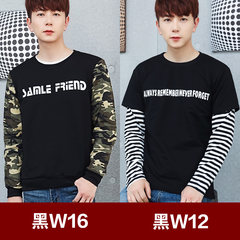2 pieces of ulzzang male students fall loose sweater T-shirt handsome camouflage turtleneck jacket Korean tide M W16 black +W12 black