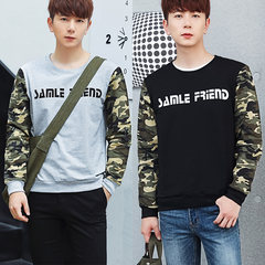 2 pieces of ulzzang male students fall loose sweater T-shirt handsome camouflage turtleneck jacket Korean tide M W16 gray +W16 black