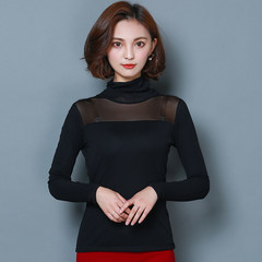 Autumn and winter new large size women's shirt with thickened cashmere turtleneck gauze lace shirt female long sleeved T-shirt 3XL 209 black